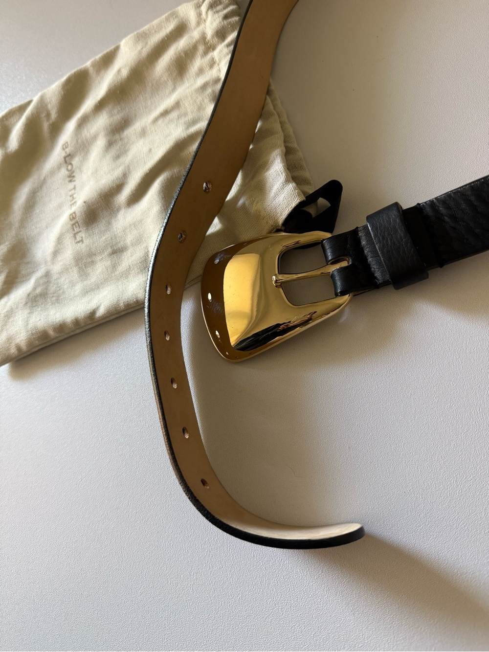B-Low the Belt Black Leather Belt with Polished Gold Buckle - Picture 3 of 6